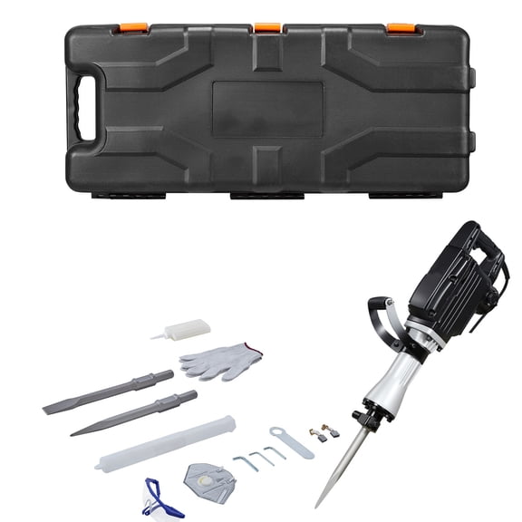 KFFKFF 2800W Electric Demolition Hammer, Heavy-Duty Concrete Breaker with Point & Flat Chisels, Carrying Case, Gloves, Ideal for Concrete, Walls, Bricks, Tiles, and Foundations