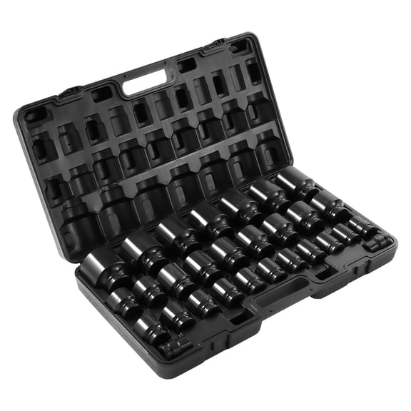 KFFKFF 29-Piece 3/4-Inch Drive Impact Socket Set, 6-Point Design, Durable CR-MO Construction, SAE Sizes from 3/4 Inch to 2-1/2 Inch, Includes Storage Case