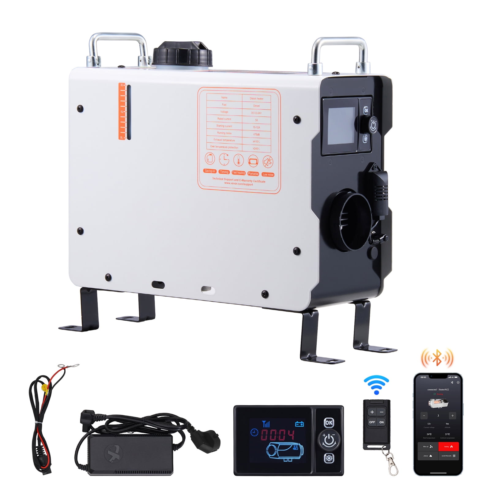 KFFKFF 2KW Diesel Heater, 12V/24V Universal Diesel Air Heater, Features Bluetooth APP Management, Remote Operation and Display Monitor, CO Alert