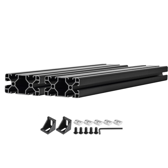 KFFKFF 2PCS 4080 Aluminum Extrusion Profile, 19.69 Inch (500 mm), T-Slot European Standard Anodized Linear Rail, Durable Extruded Aluminum for 3D Printer Components and CNC DIY Workbench, Black