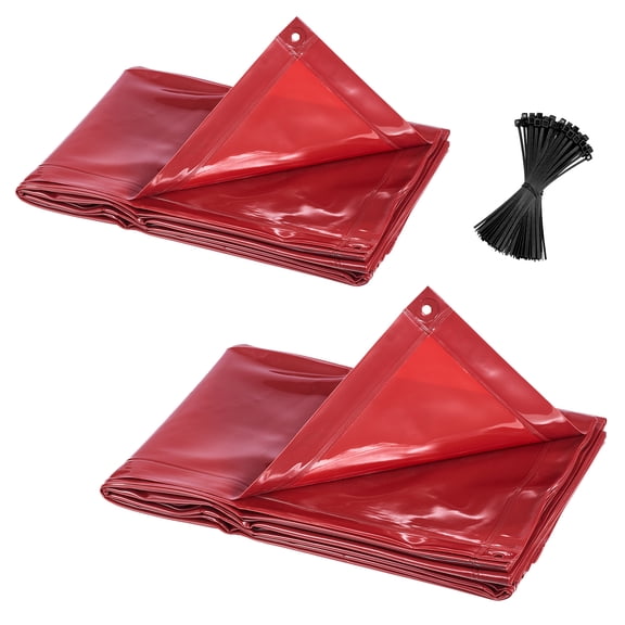 KFFKFF 2PCS Welding Curtains, 6 x 8FT Flame-Resistant Vinyl Protective Screen with UV Shielding and Hanging Holes, Suitable for Workshop and Industrial Applications, Red