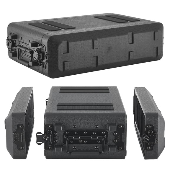 KFFKFF 2U Rack Case, 12-inch Depth, Shallow Rackmount Flight Case with Microphone Storage, Durable Polyethylene Build, Secure Latches, Simple Setup, Suitable for Amplifiers, 8.7-inch Internal Depth