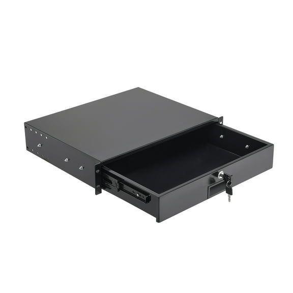 KFFKFF 2U Rack Mount Drawer, 50 lbs Load Capacity, Lockable Server Cabinet Drawer with Sliding Design and Cable Management Openings, Compatible with 19-Inch Network Equipment Racks or Cabinets
