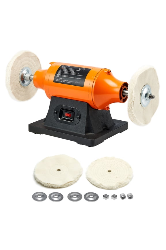3/4HP Bench Buffer Polisher, 8-inch Polishing Buffing Machine, 3450RPM Single-Speed Benchtop Tool with 2 Cloth Wheels & Sturdy Cast Iron Base for Metal, Jewelry, and Wood Finishing