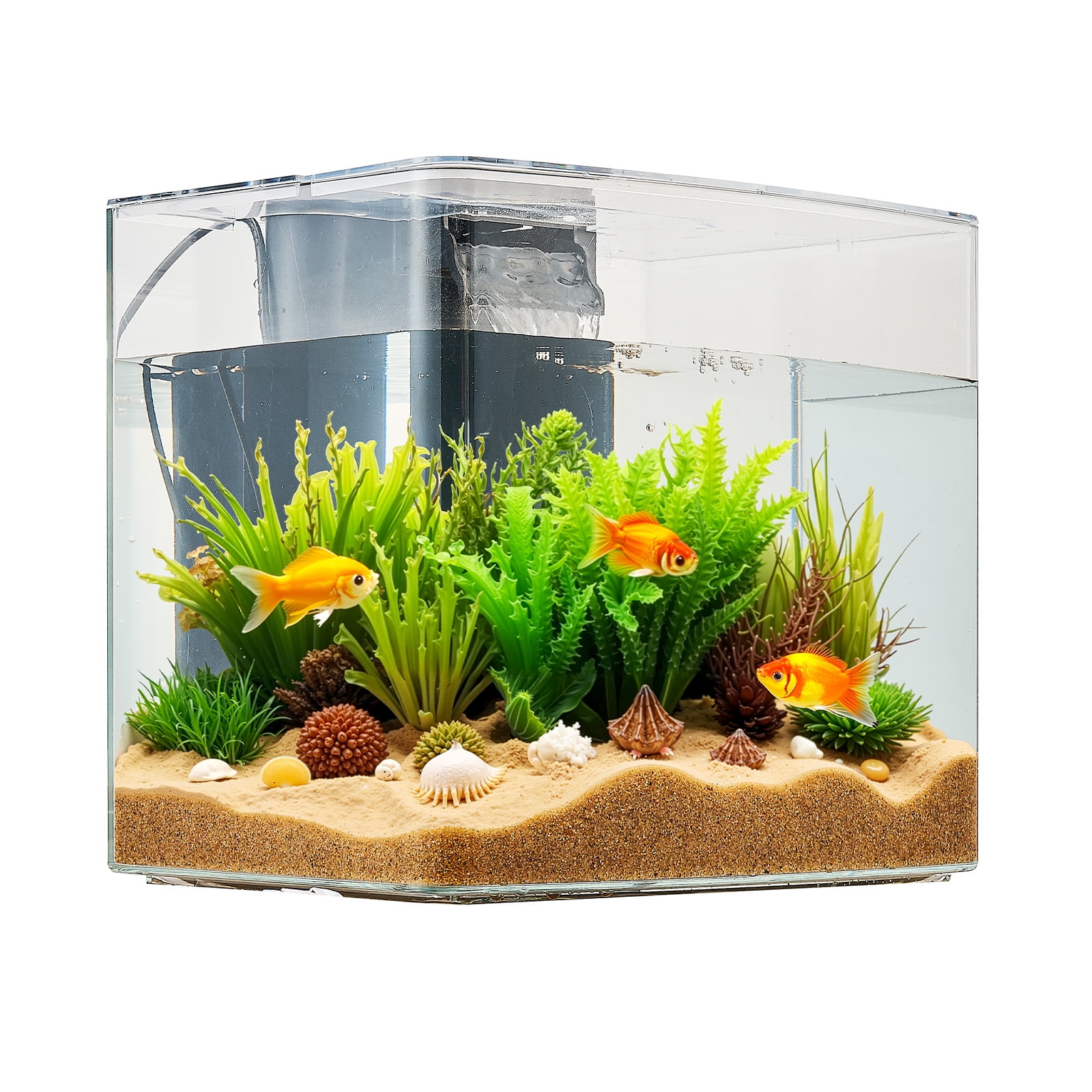 KFFKFF 3.5 Gallon Arch Aquarium with Ultra-Clear GPPS Material, Adjustable 3-Color Lighting, Self-Cleaning System for Freshwater and Saltwater Fish, Ideal for Home, Office, or Pet Use