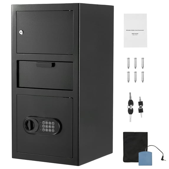 KFFKFF 3.6 Cubic Feet Drop Safe with Front Slot, Large Capacity Security Box Featuring Digital Keypad, Durable 3-Tier Design for Storing Cash, Bank Slips, Jewelry, Documents, and Bills, Black