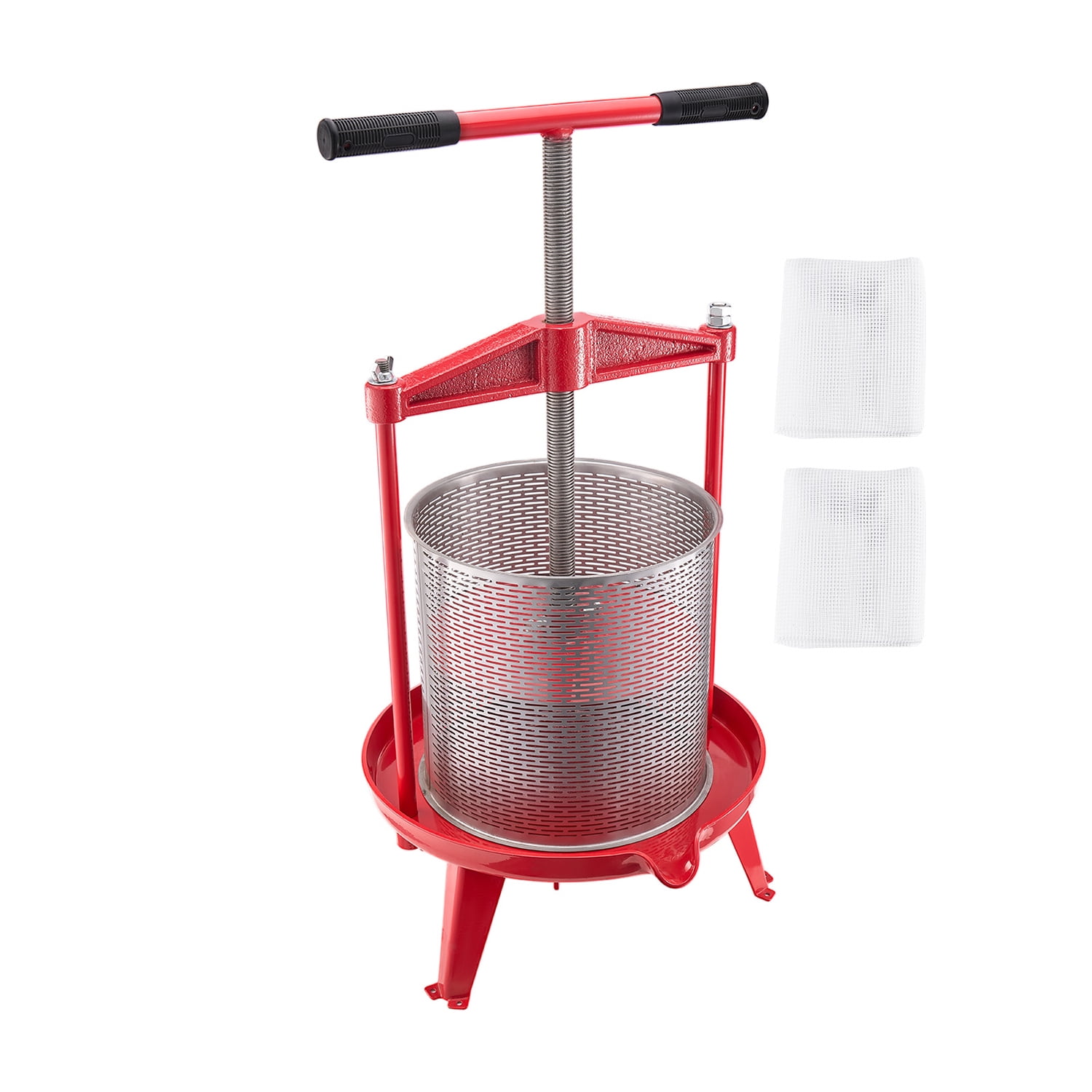 KFFKFF 3.69 Gal/14L Fruit Wine Squeezer, Stainless Steel Container with Cross-support and Three-sided Framework, Hand-operated Juice Creator, Cider Apple Grape Extract Production Squeezer