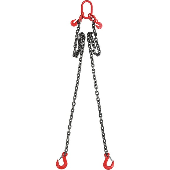KFFKFF 3/8 inch x 6 ft Lifting Chain Sling with Hooks, G80 Engine Hoist Chains, 11000 lbs/5 Ton Capacity, Dual-Leg Chain with Grab Hooks and Adjustable Design for Engine Lifting