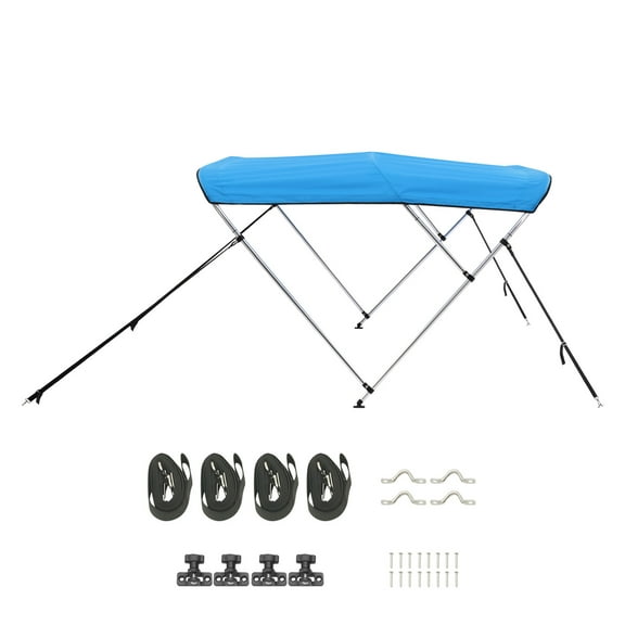 KFFKFF 3 Bow Marine Bimini Tops, 600D Polyester Cover with Aluminum Alloy Structure, Water-Resistant & Sun Protective Boat Canopy with Storage Sack, 2 Support Rods, 4 Belts, 72"Lx(79"-84")Wx46"H