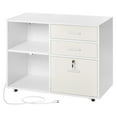 thumbnail image 1 of KFFKFF 3-Drawer Wooden File Cabinet with LED Light, Lockable Rolling Storage Unit with Adjustable Shelves & 5 Wheels, Freestanding Printer Stand for Home, Office, or School, White, 1 of 9