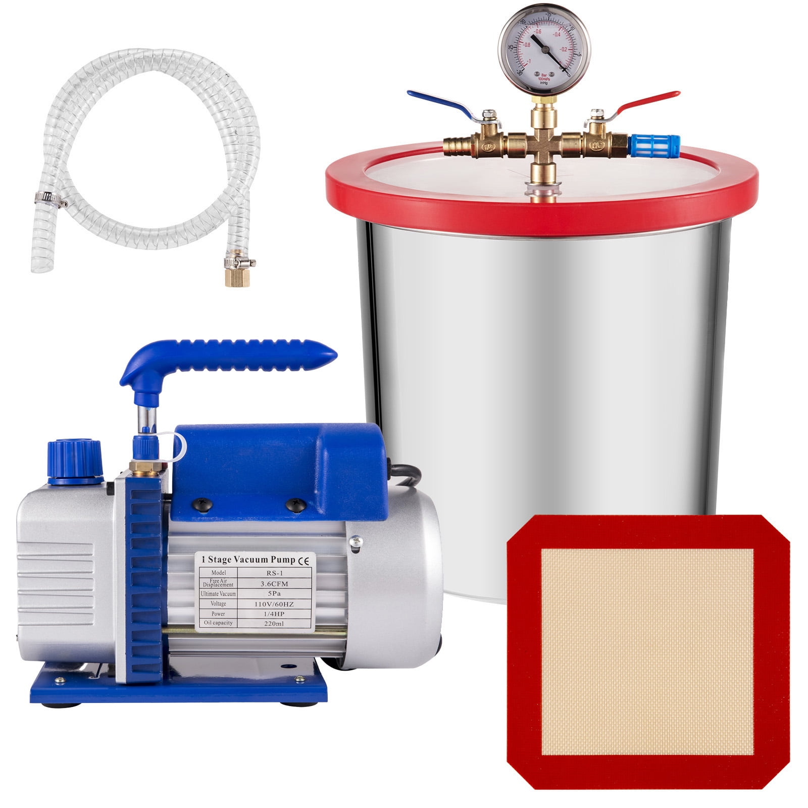 KFFKFF 3 Gallon Vacuum Chamber Kit Stainless Steel Degassing Chamber 12L Vacuum Degassing Chamber Kit with 3.6 CFM 1 Stage Vacuum Pump HVAC