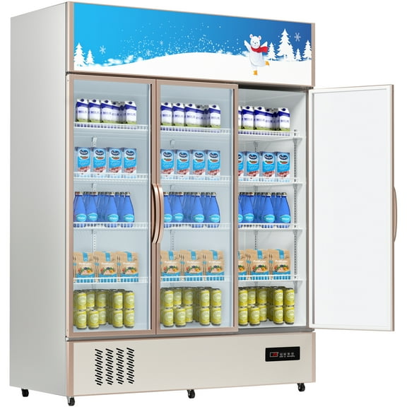 KFFKFF 3 Glass Door Commercial Refrigerator 35 cu ft Commercial Refrigerator Cooler with Illuminated LED for Residence, Retail, Fitness Center