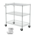 thumbnail image 1 of KFFKFF 3-Level Kitchen Cart, Wire Rollable Cart with a Load Capacity of 661LBS, Steel-Made Mobile Service Cart, Metallic Storage Trolley featuring 80mm Deep Basket, Curved Handle, 6 Hooks, 1 of 8