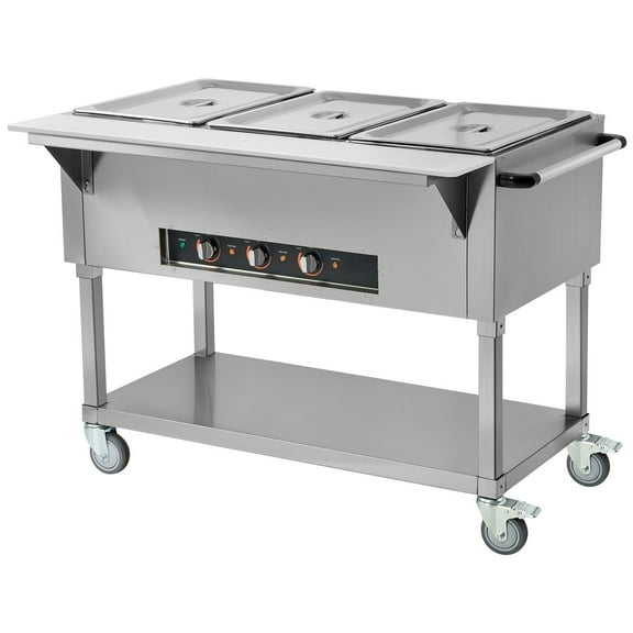KFFKFF 3-Pan Commercial Food Warmer 3 x 20.6QT Electric Steam Table 1500W 4 Wheel