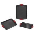 thumbnail image 1 of KFFKFF 3-Piece Baking Pan Set, Nonstick Carbon Steel Kitchenware Sheets & Trays, Oven-Safe Stackable Bakeware Cooking Sets with Silicone Grips, Simple to Maintain, 1 of 9