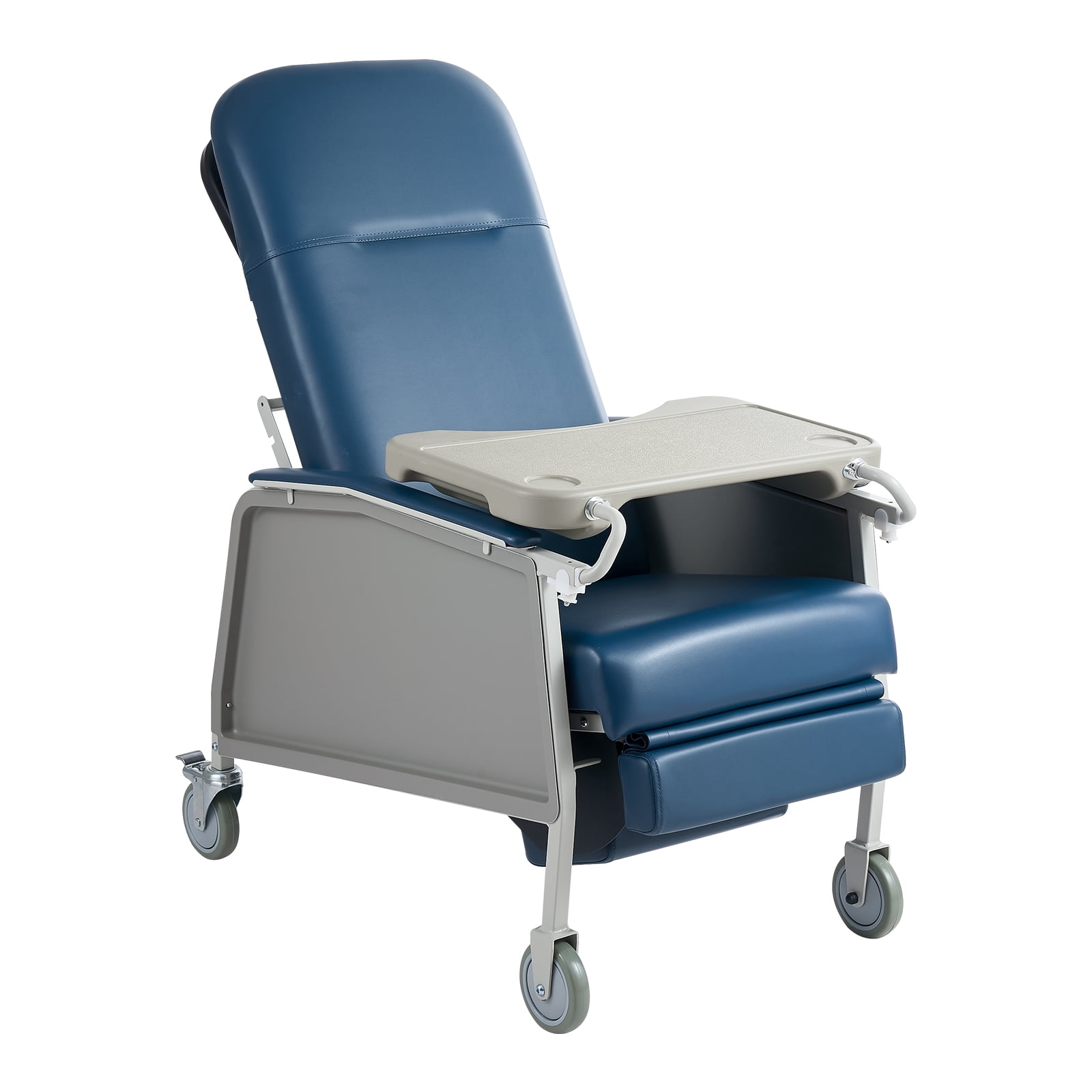 KFFKFF 3-Position Reclining Chair with 500 lbs Capacity, Comfortable Medical Recliner with Wheels, Padded Seat, and Tray Table for Healthcare Facilities and Home Care