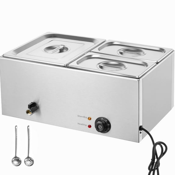 KFFKFF 3-Section Electric Food Heating Station, 17QT Capacity, 1200W, Adjustable Temp 86-185°F, Professional Grade Stainless Steel Countertop Buffet Server for Catering