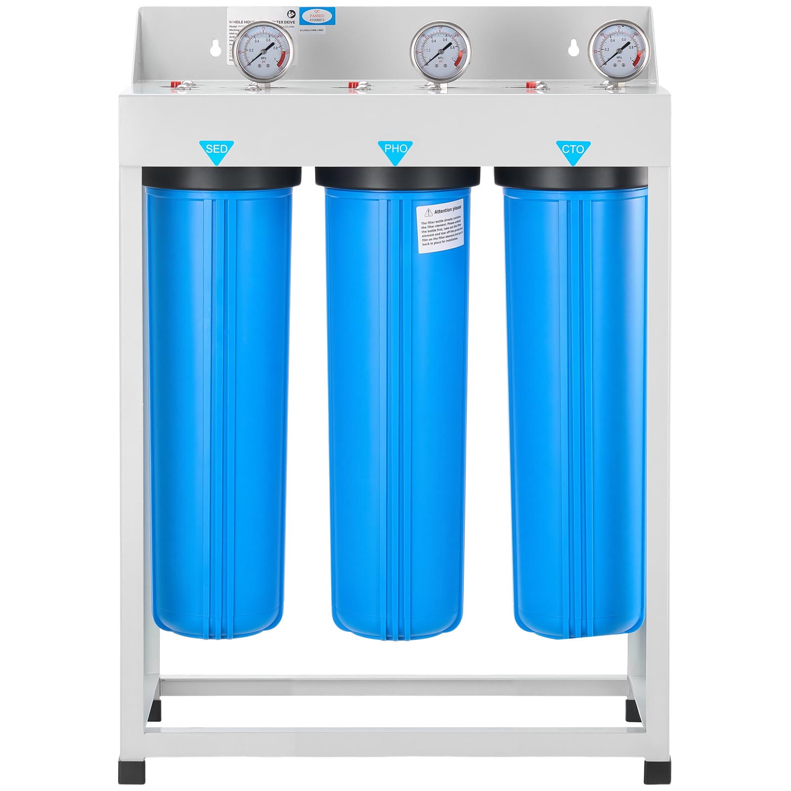 KFFKFF 3-Stage Whole House Water Filtration System, 4.5" x 20" | Sediment, PHO, CTO Filters | Reduces Chlorine, Odors, Rust, and Improves Water Quality