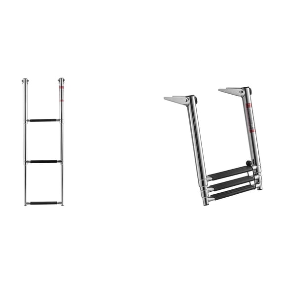 KFFKFF 3-Step Stainless Steel Telescoping Boat Ladder, Folding Swim Deck Ladder with Wide Non-Slip Steps, 600 lbs Weight Capacity, Ideal for Rear Entry on Boats, Yachts, and Pontoons
