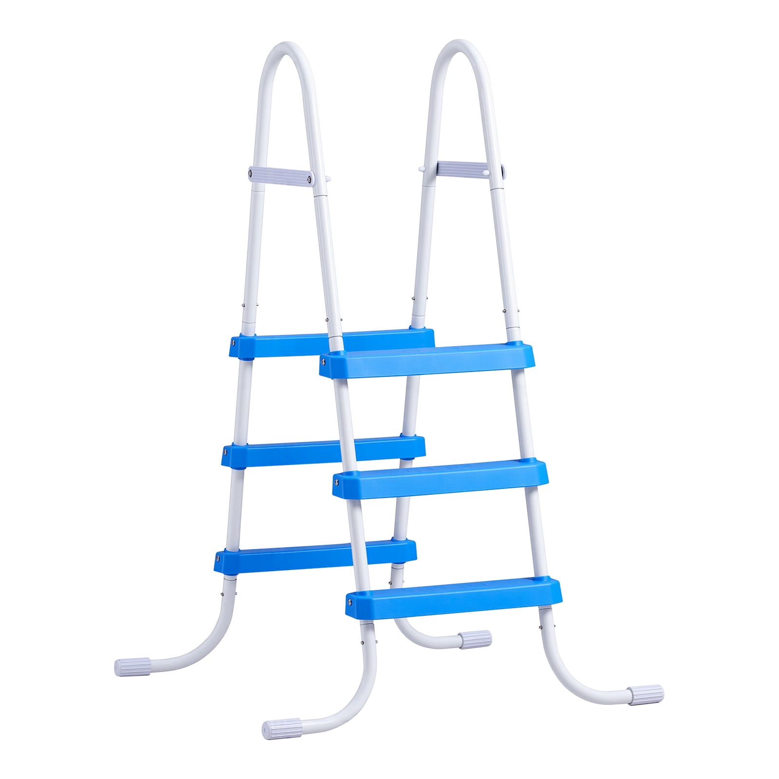 KFFKFF 3-Step Steel A-Frame Pool Ladder for Above-Ground Pools, Designed for 36-inch High Walls, 300 lbs Weight Capacity, Non-Slip Wide Steps for Safe Entry and Exit,White and Blue
