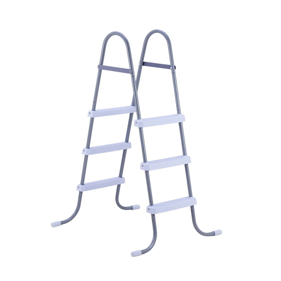 KFFKFF 3-Step Steel A-Frame Pool Ladder, Suitable for 42-Inch High Walls, 300 lbs Capacity, Non-Slip Wide Steps for Safe Entry and Exit, Easy Assembly, Gray and White Design