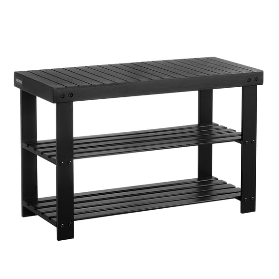 KFFKFF 3-Tier Wooden Shoe Rack Bench, Sturdy Shoe Organizer with 286 lbs Capacity, 27.6 x 11.3 x 17.8 Inches, Ideal for Hallways, Bedrooms, and Living Spaces, Black