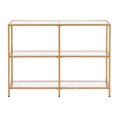 thumbnail image 1 of KFFKFF 3-Tier Glass Console Table with Tempered Glass Top and Sturdy Iron Frame, Modern Rectangular Side Table with Anti-Tip Design for Living Room, Hallway, Entryway, Foyer, Gold Finish, 1 of 9