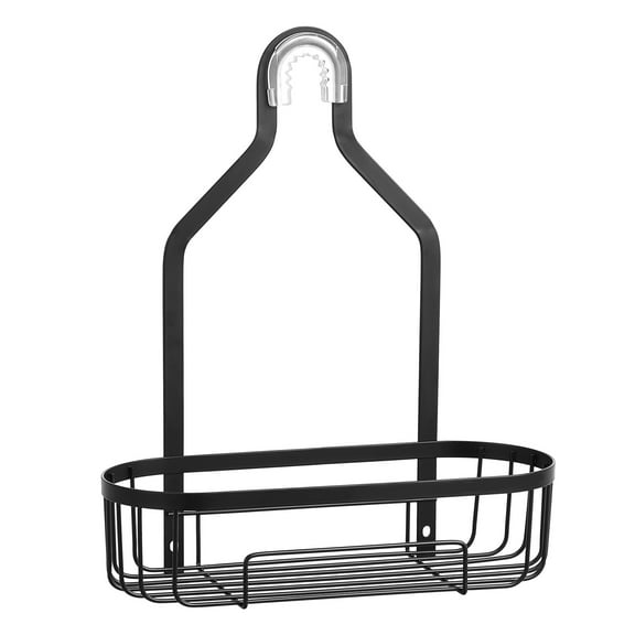 KFFKFF 3-Tier Hanging Shower Caddy, Bathroom Storage Rack with Soap Tray and Hooks for Towels and Sponges, 40 lbs Weight Capacity, Fits Over Shower Head, Matte Black Finish