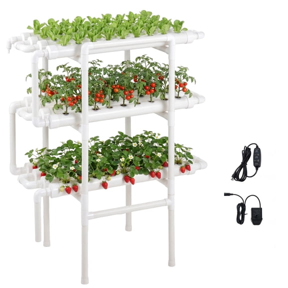 KFFKFF 3-Tier Hydroponic Growing System Kit, 108-Site UPVC Pipe with Timed Irrigation, Durable Hydroponic Pipes for Indoor Garden, for Vegetables, Fruits & Herbs