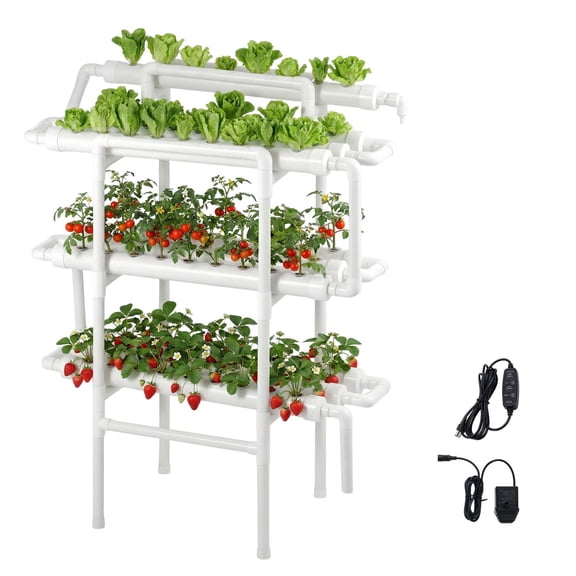 KFFKFF 3-Tier Hydroponic Growing System Kit, 90-Site UPVC Pipe Setup with Timed Irrigation, Light-Blocking Design for Indoor Gardening of Vegetables, Fruits, and Herbs