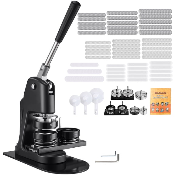 KFFKFF 3-in-1 Button Maker Machine, 1.26/2.28/2.95 inch,Plastic Pin Press with 300 Button Components, Circle Cutter, and DIY Guidebook,Sturdy Ergonomic Handle, Ideal for Custom Badges and Pins, Black