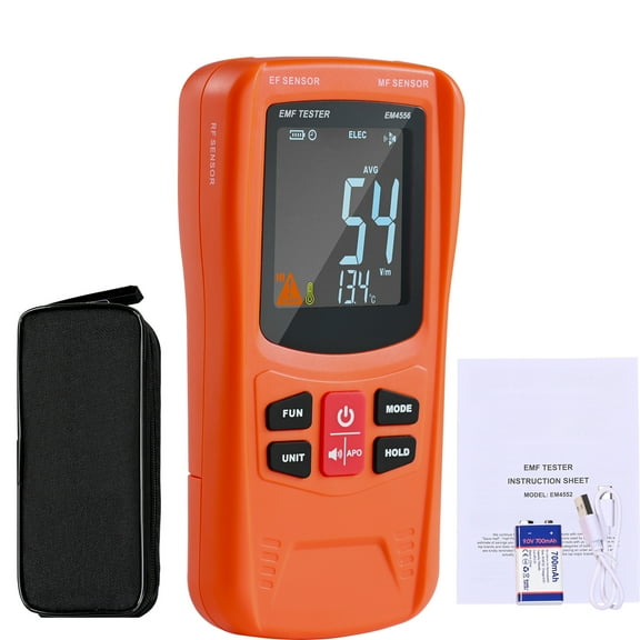 KFFKFF 3-in-1 EMF Meter, 5Hz-6GHz, Portable Rechargeable Electromagnetic Field Radiation Detector, Digital LCD EMF Tester for Home EF MF RF Inspections, Outdoor Ghost Hunting