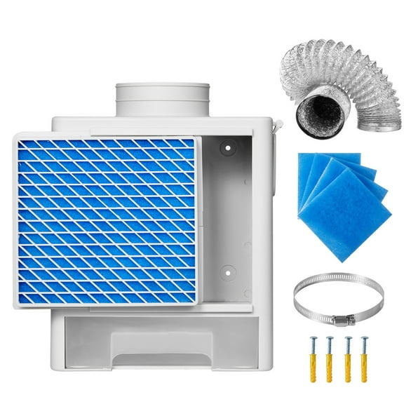 KFFKFF 3-in-1 Indoor Dryer Vent Kit, Durable ABS Material with Water Drawer for 4-inch Exhaust Port, Overheating Alert System & Includes 4 Purification Pads, Compatible with Electric Clothes Dryers