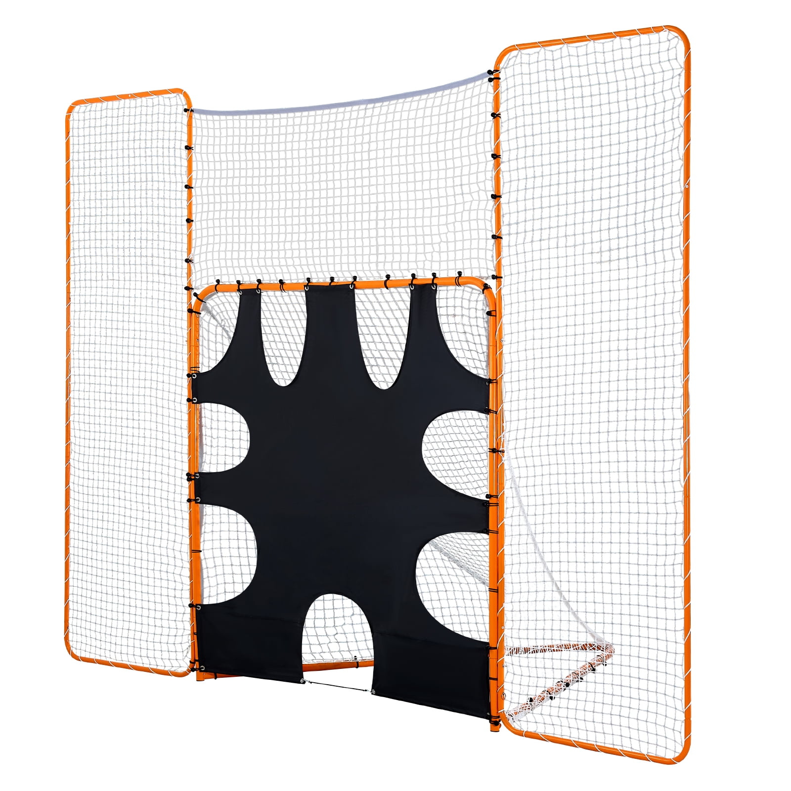 KFFKFF 3-in-1 Lacrosse Goal, 12x9 ft Net with Backstop and Target, Easy Setup Training Equipment, Steel Frame Practice Nets for Youth and Adults, Orange