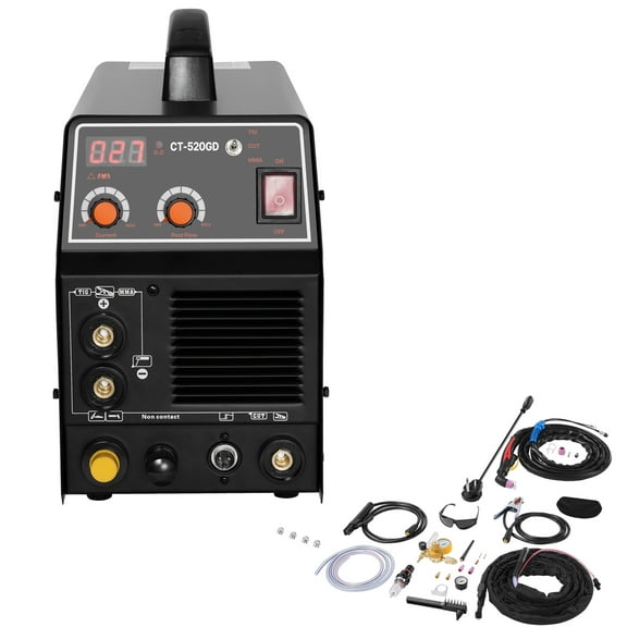 KFFKFF 3-in-1 Welding and Cutting Device, CT-520GD TIG/MMA Plasma Cutter Fusion Machine, 30A Non-Contact Pilot Arc Plasma Cutter, 200A TIG and Rod Welder, Digital 110/220V Dual Voltage IGBT Converter