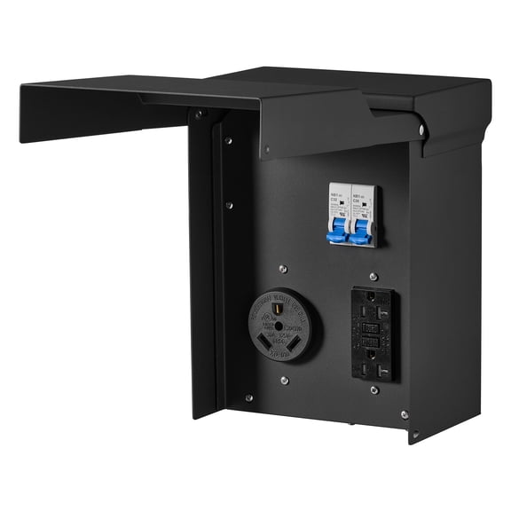 KFFKFF 30/20 Amp RV Temporary Power Outlet Box with Breaker, Weather-Resistant Electrical Panel, Prewired 30 Amp & 20 Amp GFCI Receptacles for RVs, Campers, Travel Trailers, and Motorhomes