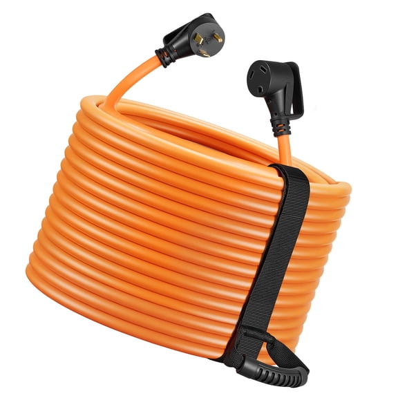 KFFKFF 30A 100ft RV Extension Cord, 125V 2500W, Durable 10/3 Gauge STW Power Cable, NEMA TT-30P to NEMA TT-30R, Includes Power Indicator, Cord Organizer, and 15A Adapter for RVs and Trailers