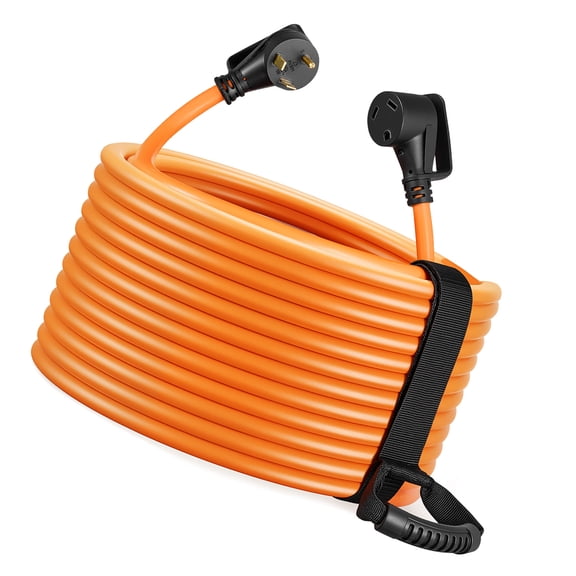 KFFKFF 30 Amp 75-Foot RV Extension Cord, 125V 2500W, Durable 10/3 Gauge STW Power Cable, NEMA TT-30P to NEMA TT-30R, Includes Power Indicator, Cord Organizer, and 15A Adapter for RVs and Trailers