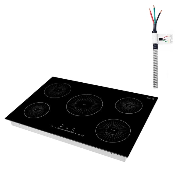 KFFKFF 30-Inch Built-In Induction Cooktop with 5 Burners, 220V 9200W Electric Stove for Kitchen, Features 9 Power Levels, LED Touch Controls, Ceramic Glass Surface, and Child Safety Lock