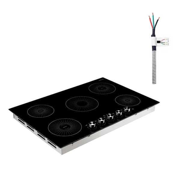 KFFKFF 30-Inch Built-in Induction Cooktop with 5 Burners, 220V 9200W Electric Stove for Kitchen, Features 11 Power Levels, Knob Control, Ceramic Glass Surface, and Child Safety Lock