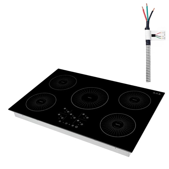 KFFKFF 30-Inch Built-in Induction Cooktop with 5 Burners, 220V 9200W Electric Stove for Kitchen, Features 9 Power Settings, LED Touch Controls, Durable Ceramic Glass Surface, and Safety Child Lock