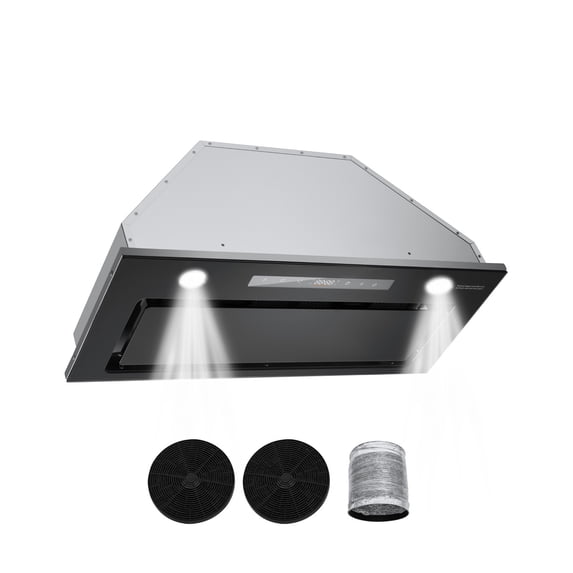 KFFKFF 30-Inch Built-in Kitchen Range Hood, 800CFM Stainless Steel Ventilation System, with Gesture and Touch Controls, LED Lighting, Baffle Filters, 4-Speed Fan, Convertible Ducted/Ductless Design