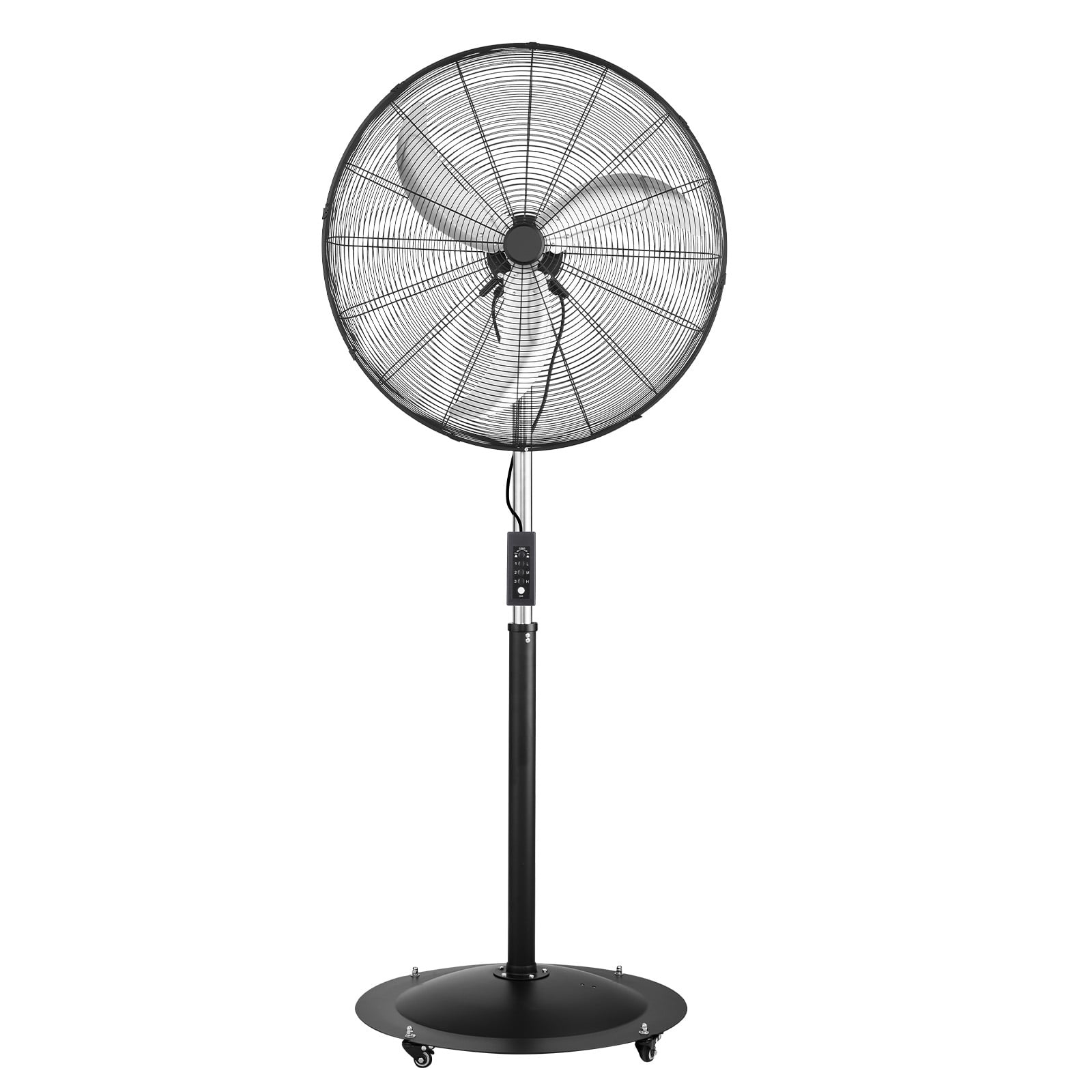 KFFKFF 30-Inch High Velocity Pedestal Fan, 9100 CFM Industrial Floor Fan with 85° Oscillation, Adjustable 3-Speed Settings and Height, IP44 Waterproof, Durable Carbon Steel Construction Black