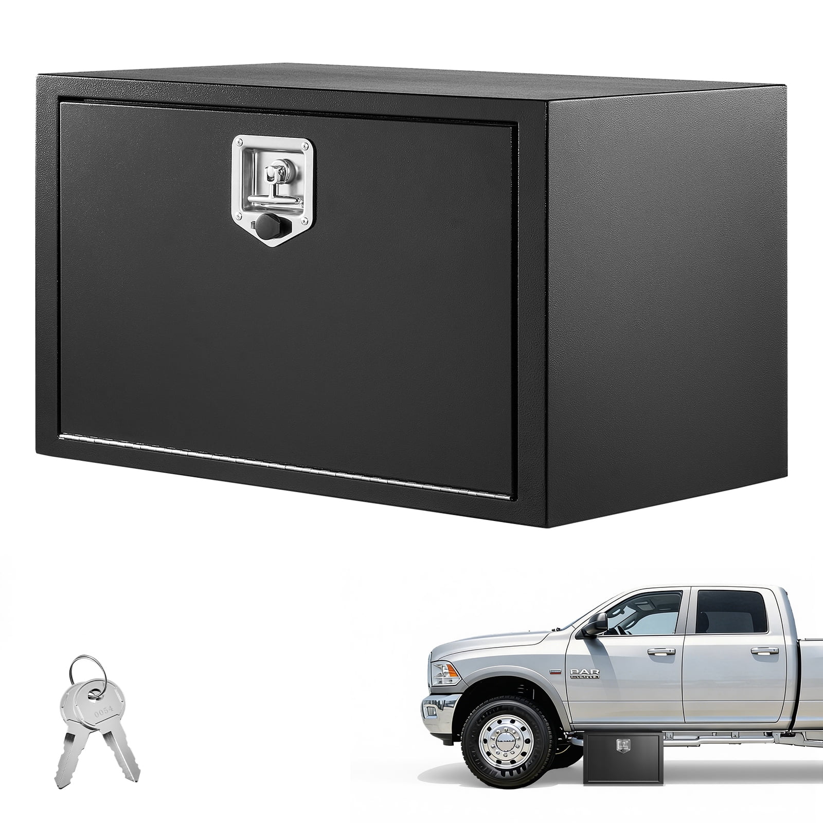 KFFKFF 30 x 18 x 18 Inch Steel Underbody Truck Tool Box, Heavy-Duty Trailer Storage Chest with Lock & Keys, Waterproof Organizer with T-Handle for Trucks, Vans, SUVs, Black