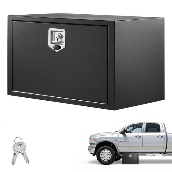 KFFKFF 30 x 18 x 18 Inch Steel Underbody Truck Tool Box, Heavy-Duty Trailer Storage Chest with Lock & Keys, Waterproof Organizer with T-Handle for Trucks, Vans, SUVs, Black