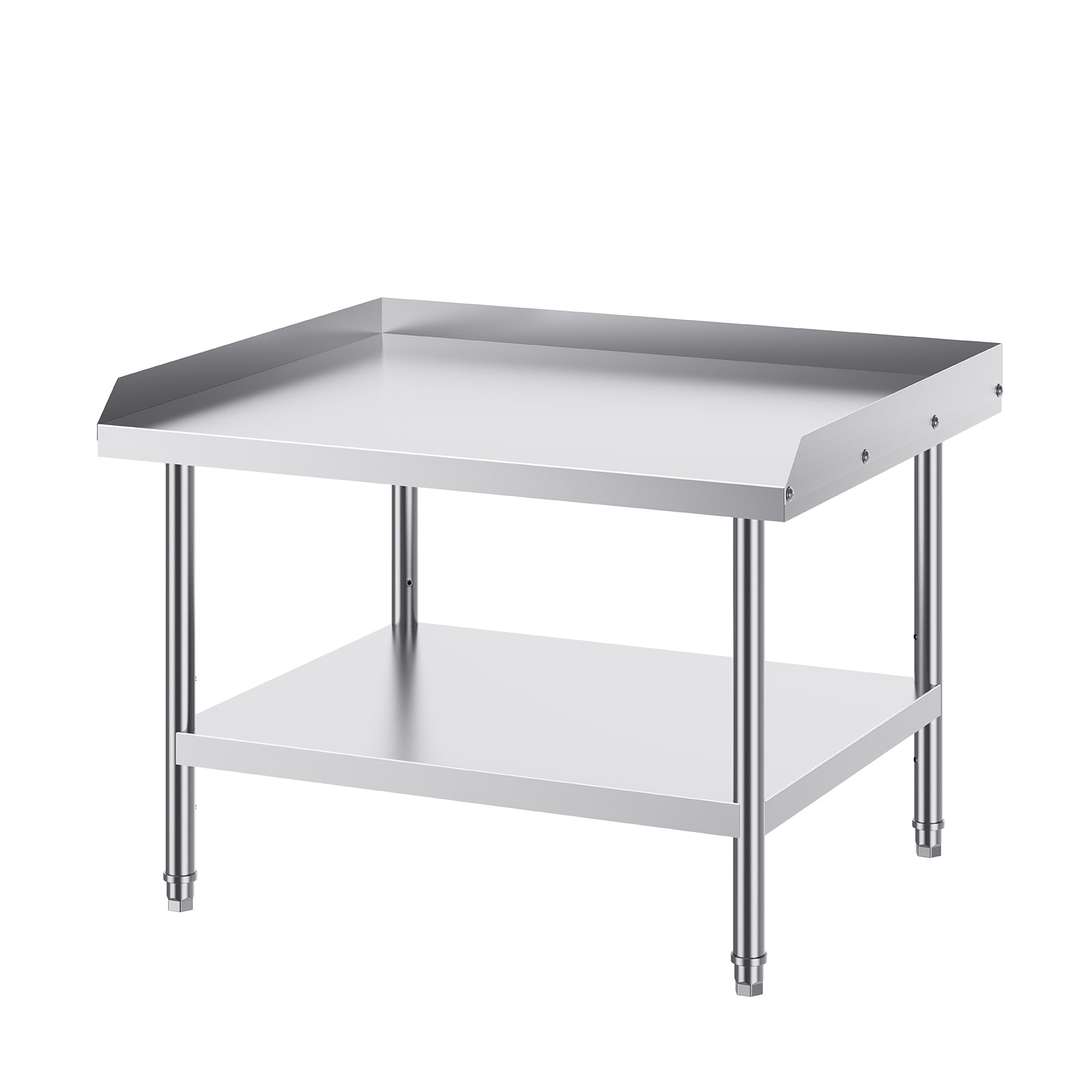 KFFKFF 30 x 36 x 30 Inches Commercial Grade Stainless Steel Work Table, Heavy Duty Metal Equipped with 4 Mobile Wheels, 3-Sided Backsplash for Enhanced Durability, Ideal for Restaurant, Home