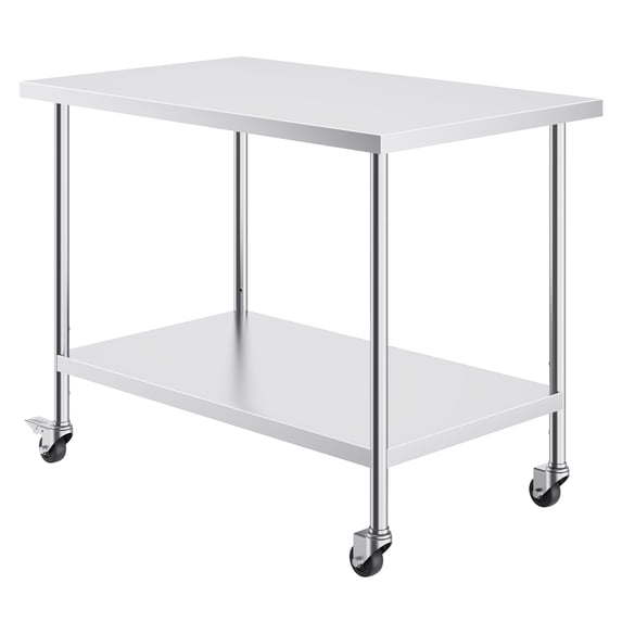 KFFKFF 30" x 48" Stainless Steel Table with 4 Casters, Commercial Kitchen Work & Prep Table, 3 Height Settings, Robust Stainless Steel Food Preparation Table, Silver