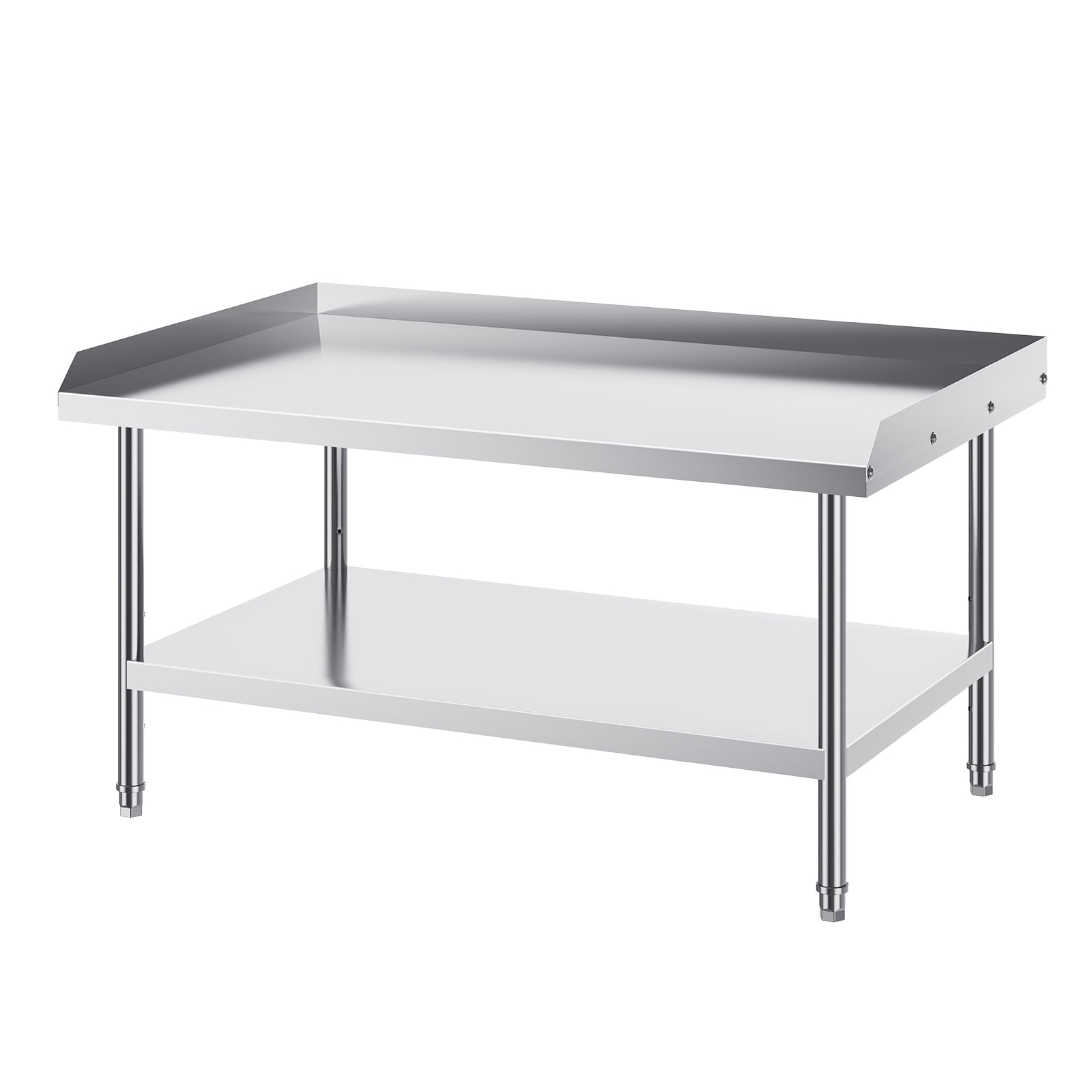 KFFKFF 30" x 48" Stainless Steel Work Table, Heavy Duty Prep & Work Metal Workbench with Adjustable Shelf and Feet, 3-Sided Backsplash, Suitable for Restaurant, Home, Hotel
