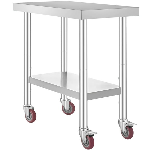 KFFKFF 30"x18"x34" Stainless Steel Work Table Commercial Food Prep Worktable with 4 Wheels