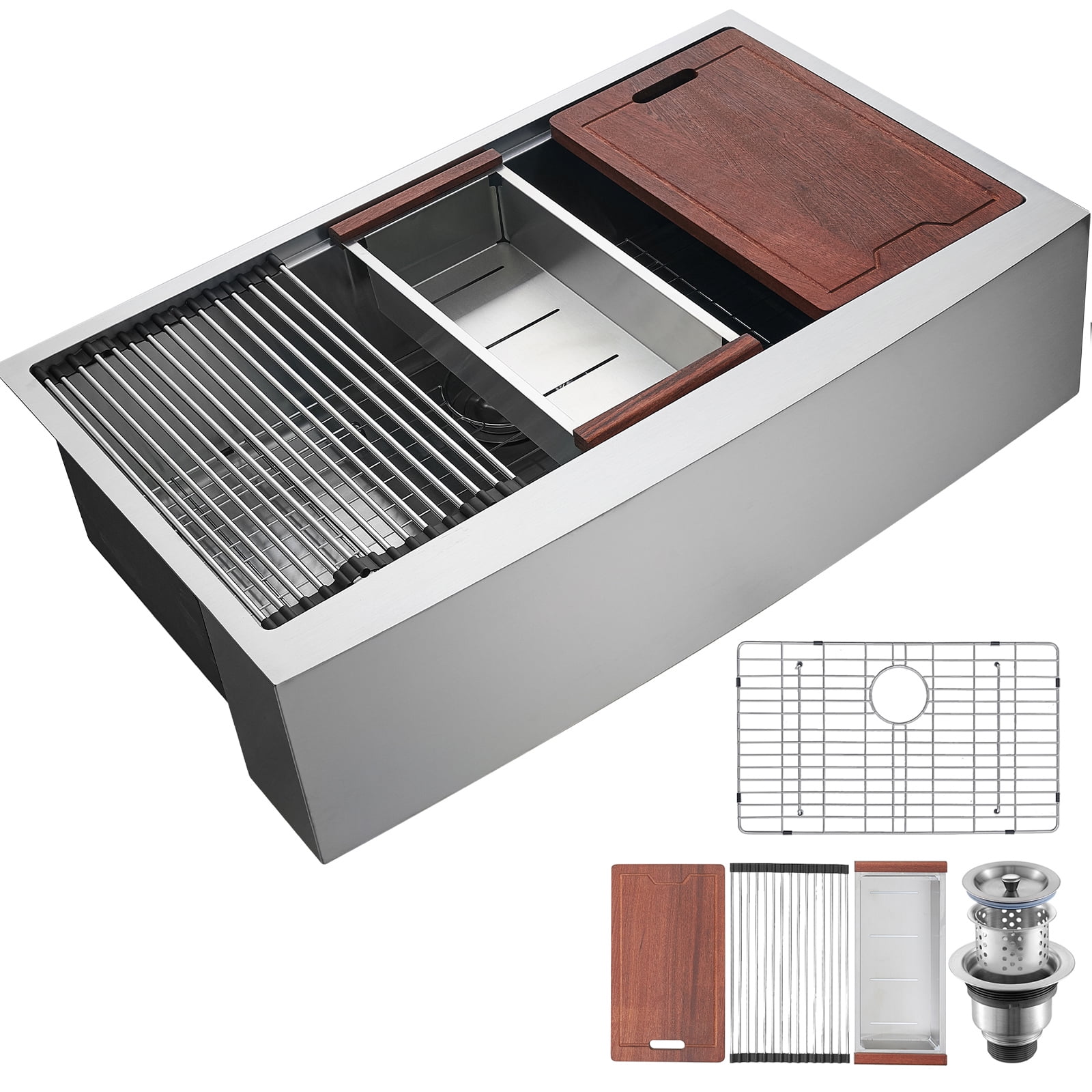 KFFKFF 30''x22'' Kitchen Sink, Farmhouse Kitchen Stainless Steel Sink,  Drop-In Single Bowl with Multi-functional Accessories, Ideal for Home Dishwasher, Preparation Area
